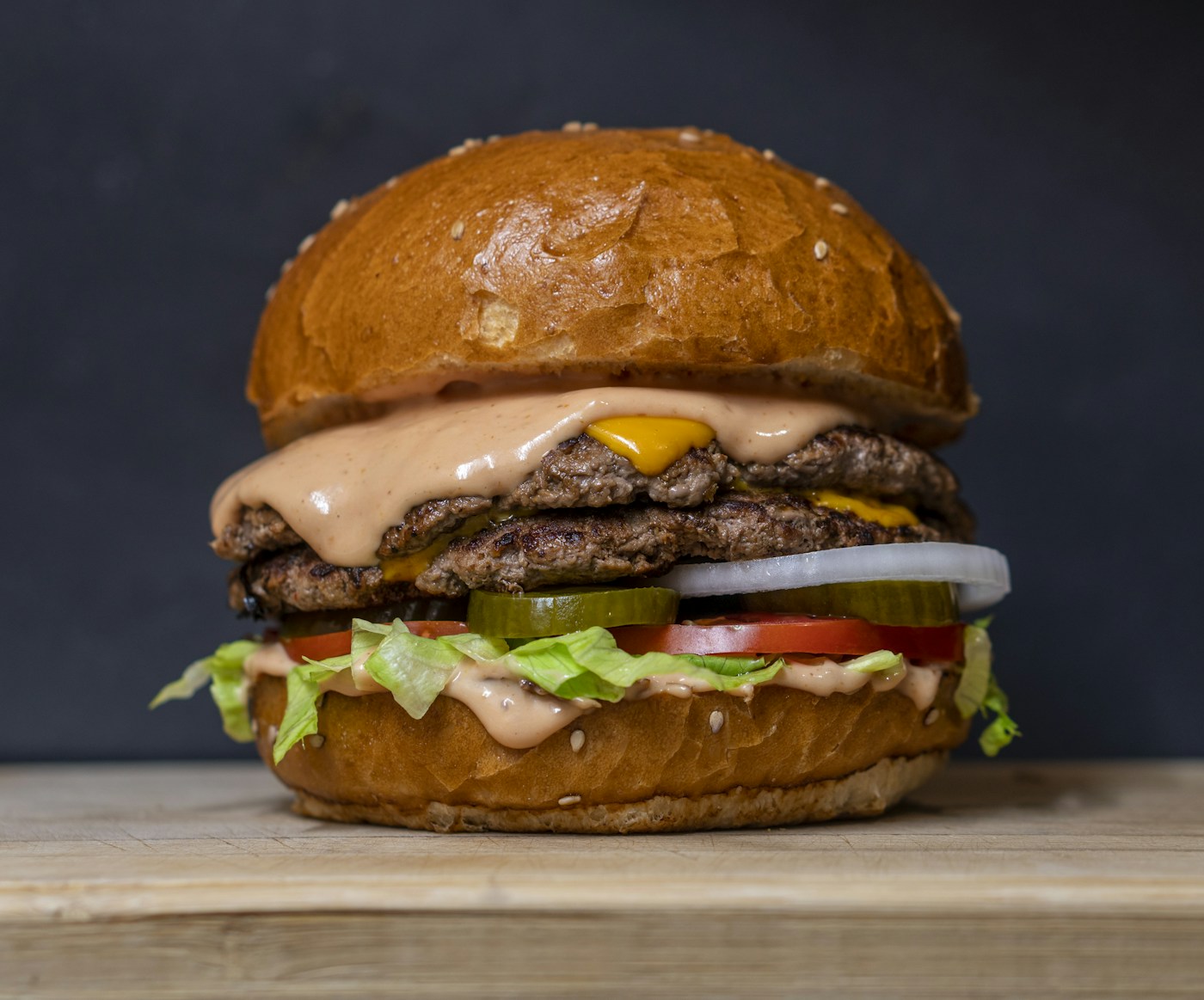 Burger with a toasted bun and generous filling